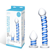 Glas - Double Penetration Glass Swirly Dildo & Butt Plug Set 2 pcs