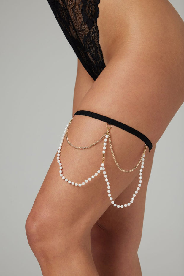 Perlen- und Spitzenband/Accessoire Mea - Schwarz