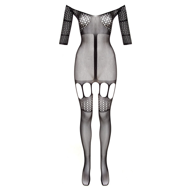 Trendiger Straps-Catsuit Rosa- schwarz