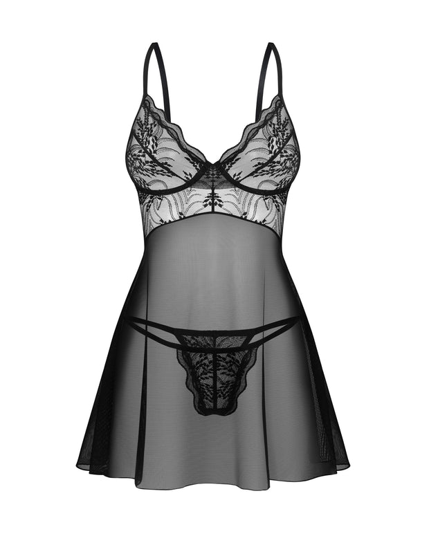 Obsessive - Exquisite Perisia Babydoll & String - Schwarz