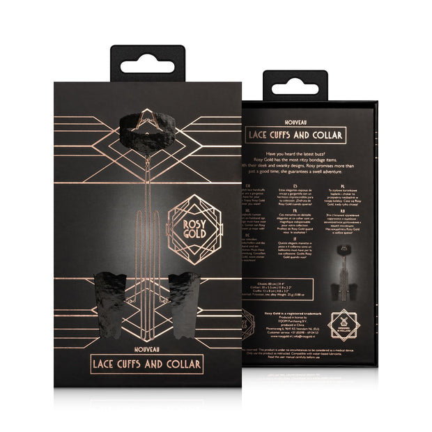 Rosy Gold - Spitzenmanschetten und Halsband - Schwarz