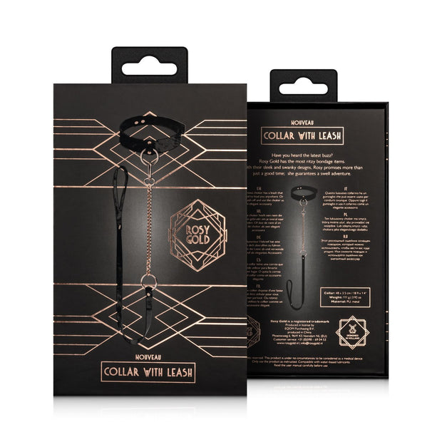 Rosy Gold - Halsband mit Leine - Schwarz