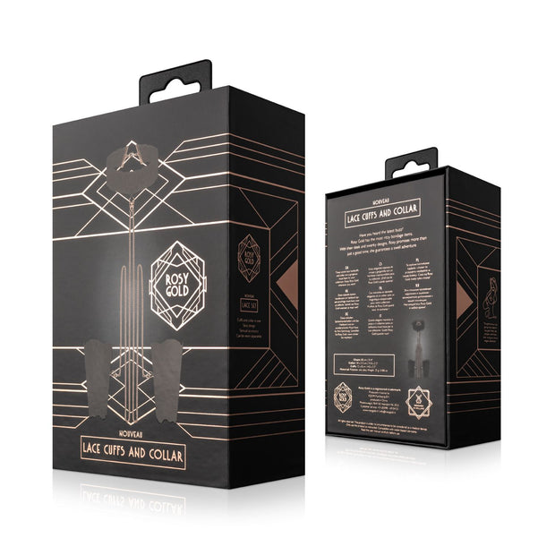 Rosy Gold - Spitzenmanschetten und Halsband - Schwarz