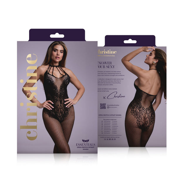 Catsuit ouvert mit Spitzendetails Amara - schwarz