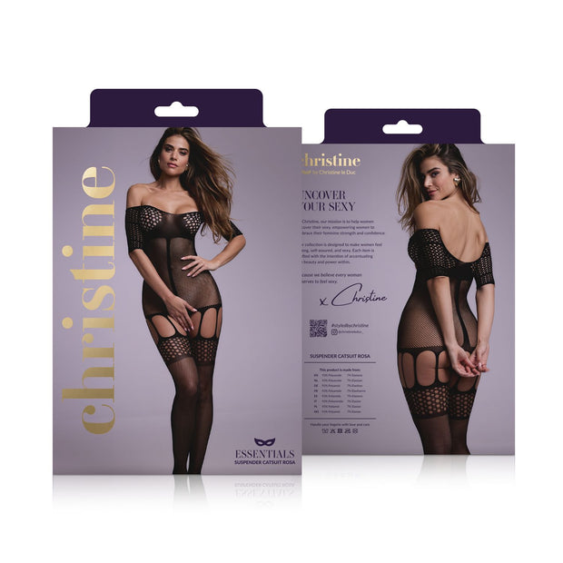 Trendiger Straps-Catsuit Rosa- schwarz