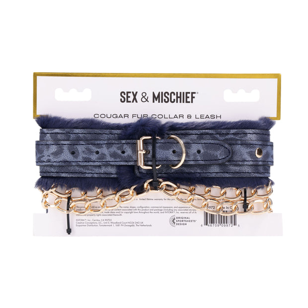 Sportsheets - Cougar Pelzkragen und Leine - Schwarz