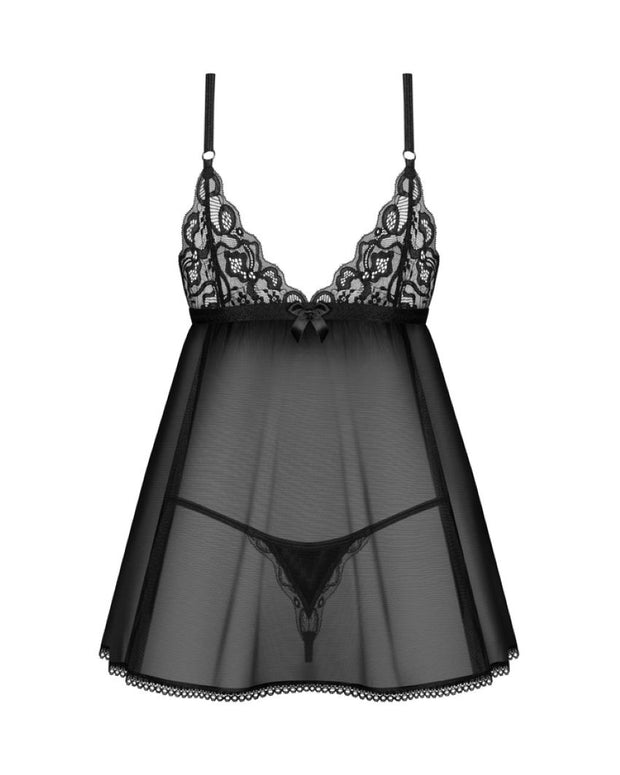 Obsessive - Blomentis Babydoll und String - Schwarz
