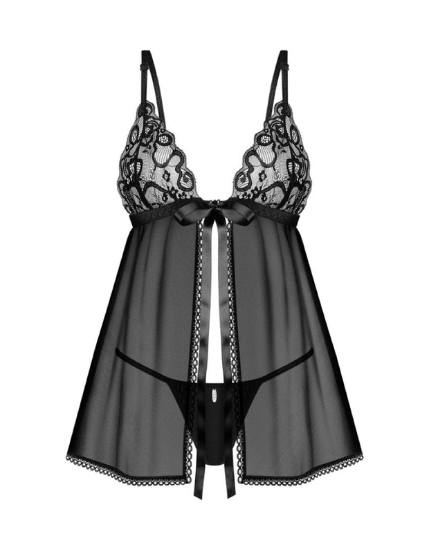 Obsessive - Blomentis Babydoll und String - Schwarz