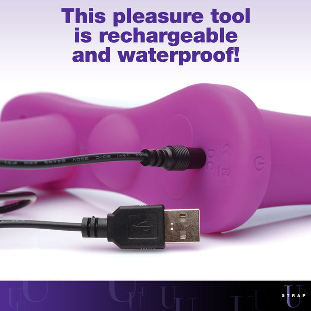 XR Brands - Doppeldildo mit Vibration und Gurt - Lila
