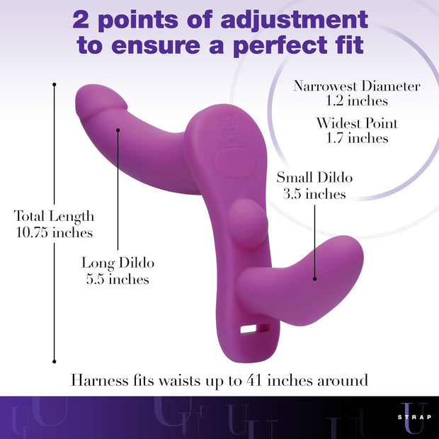 XR Brands - Doppeldildo mit Vibration und Gurt - Lila