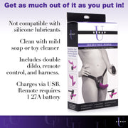 XR Brands - Doppeldildo mit Vibration und Gurt - Lila