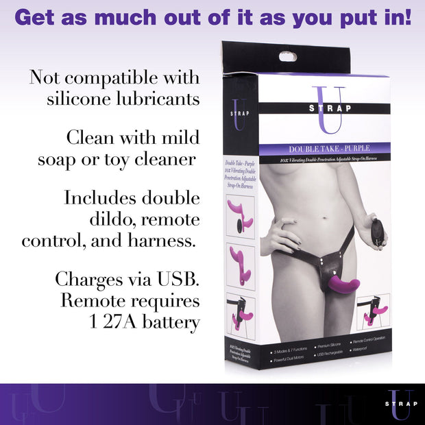 XR Brands - Doppeldildo mit Vibration und Gurt - Lila