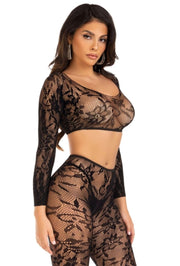 Leg Avenue - Crop Top & Fußlose Leggings - Schwarz