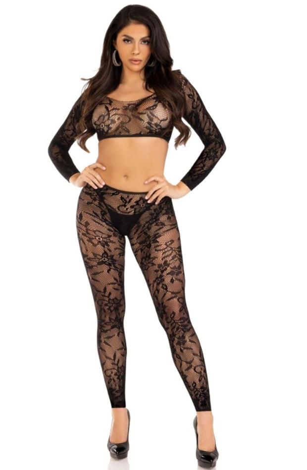 Leg Avenue - Crop Top & Fußlose Leggings - Schwarz