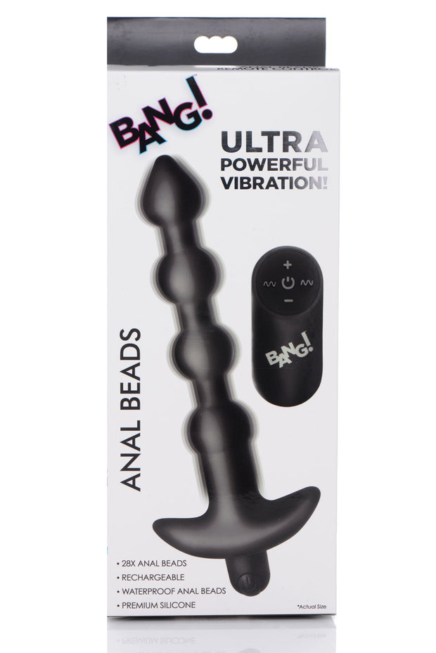 BANG! - 28X Vibrations-Silikon-Anaalkugeln mit Fernbedienung - Schwarz