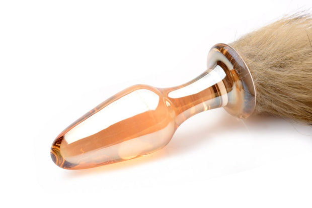 TAILZ - Glas-Analplug mit Fuchsschwanz - Orange mit Kunstfell