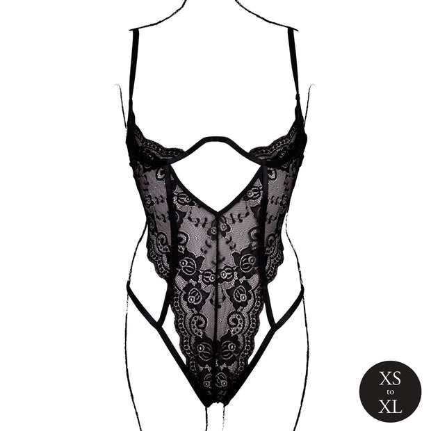 Le Désir – Spitzen-Body mit offenen Cups und Bügeln – Schwarz