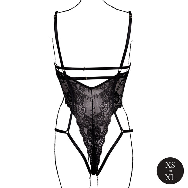 Le Désir – Spitzen-Body mit offenen Cups und Bügeln – Schwarz