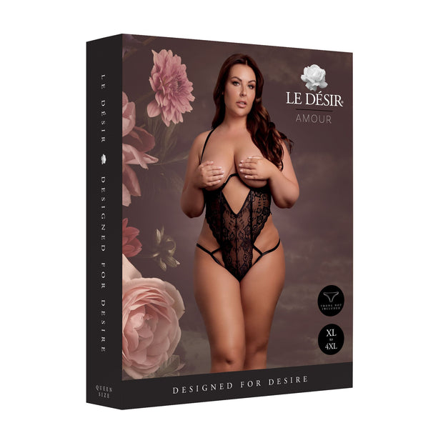 Le Désir – Spitzen-Body mit offenen Cups und Bügeln – Schwarz