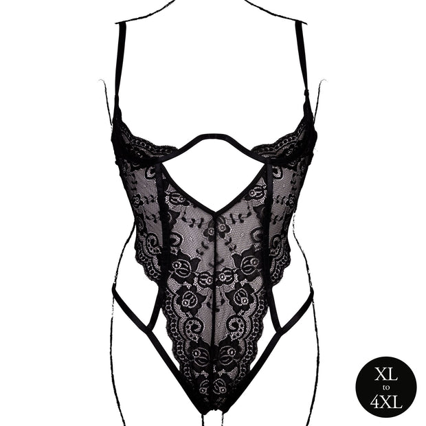 Le Désir – Spitzen-Body mit offenen Cups und Bügeln – Schwarz