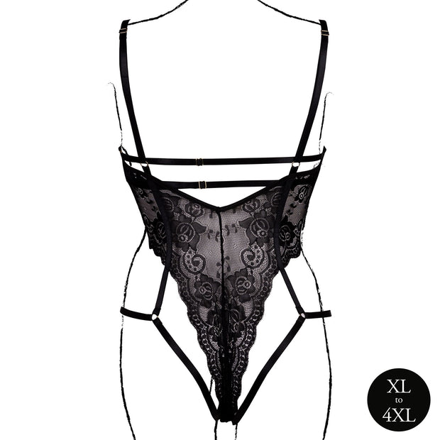 Le Désir – Spitzen-Body mit offenen Cups und Bügeln – Schwarz