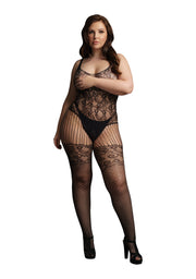 Le Desir - Spitzen- und Netz-Bodystocking - Schwarz