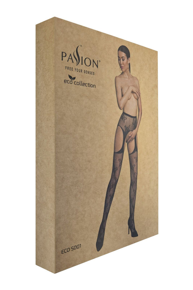 Passion ECO - Strumpfhose mit offenem Schritt und Strapshalter - Weiß