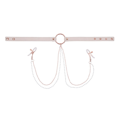Sportsheets – S&M Peaches ‘n CreaMe Halsband mit Brustwarzenklemmen – Cream