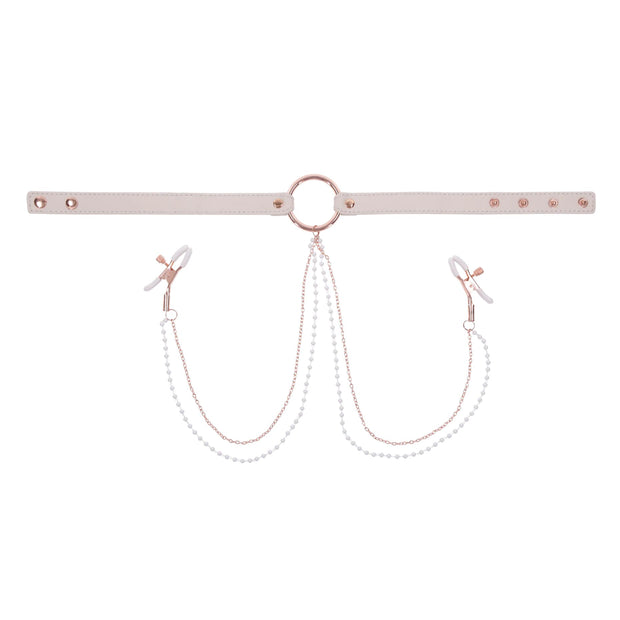 Sportsheets – S&M Peaches ‘n CreaMe Halsband mit Brustwarzenklemmen – Cream
