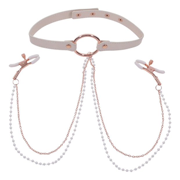 Sportsheets – S&M Peaches ‘n CreaMe Halsband mit Brustwarzenklemmen – Cream