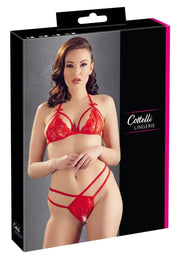 Cottelli Lingerie – Spitzen-Set mit Offenem String – Rot