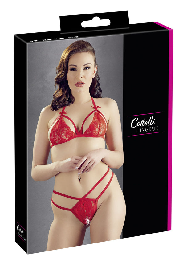 Cottelli Lingerie – Spitzen-Set mit Offenem String – Rot