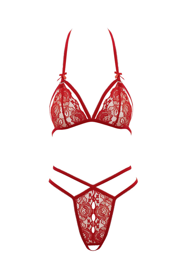 Cottelli Lingerie – Spitzen-Set mit Offenem String – Rot
