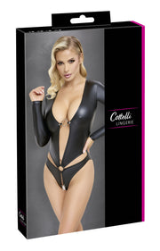 Cottelli LINGERIE – Crotchless Langarm Body – Schwarz