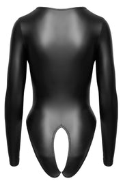 Cottelli LINGERIE – Crotchless Langarm Body – Schwarz