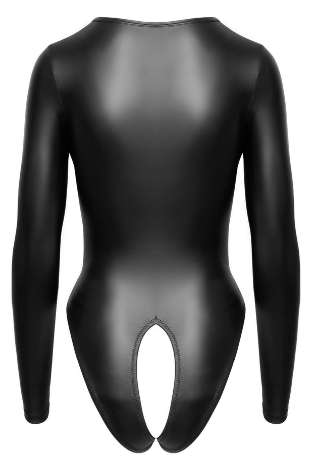 Cottelli LINGERIE – Crotchless Langarm Body – Schwarz