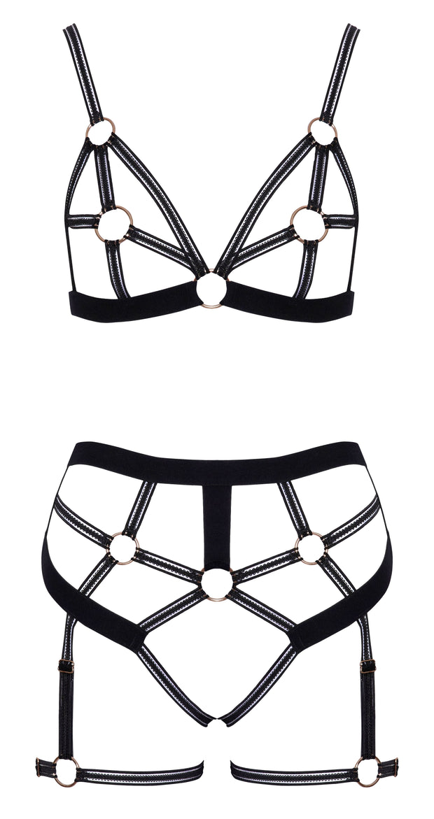 Cottelli LINGERIE – Ouvert Set Bra & Thong – Black