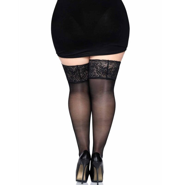 LEG AVENUE - SCHWARZE SELBSTKLEBENDE STRUMPFHOSE MIT BREITER SPITZE ÜBERGRÖSSE