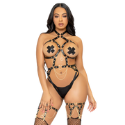 LEG AVENUE - KINK - HERZRINGGESCHIRR TEDDY GRÖSSE L - SCHWARZ