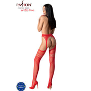 PASSION - S026 ROTE STRÜMPFE MIT GARTER, EINE GRÖSSE