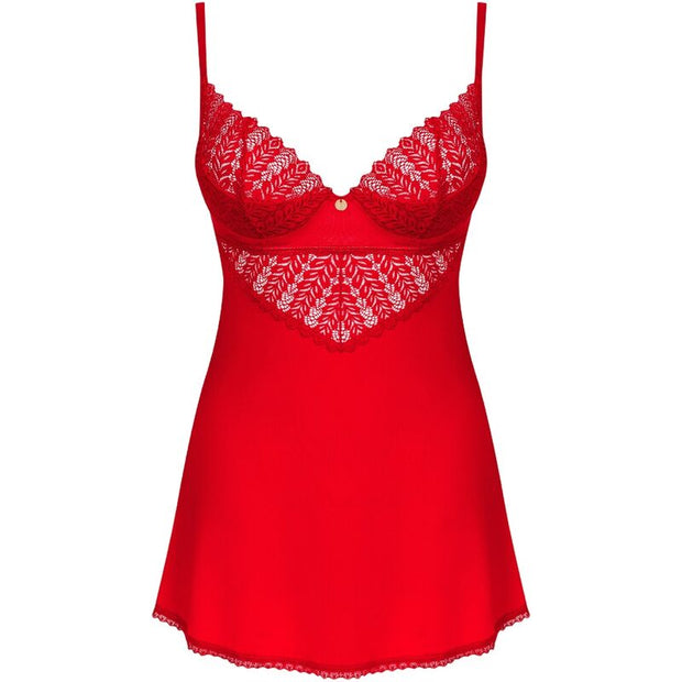 OBSESSIVE - INGRIDIA CHEMISE & TANGA ROT XS/S