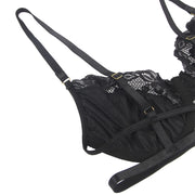 SUBBLIME - 3-TEILIGES SET BH + STRING + STRUMPFBAND AUS SPITZE SCHWARZ L/XL