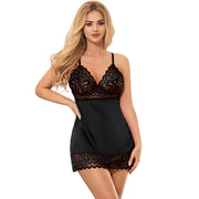 SUBBLIME - BABYDOLL MIT BLUMENPRINT AUF DER BRUST SCHWARZ L/XL
