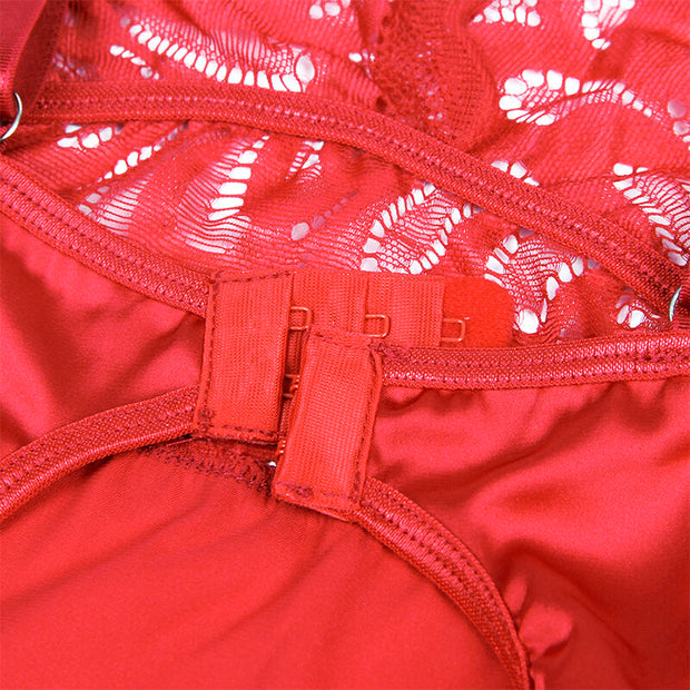 SUBBLIME - SATIN BABYDOLL MIT SPITZE ROT L/XL
