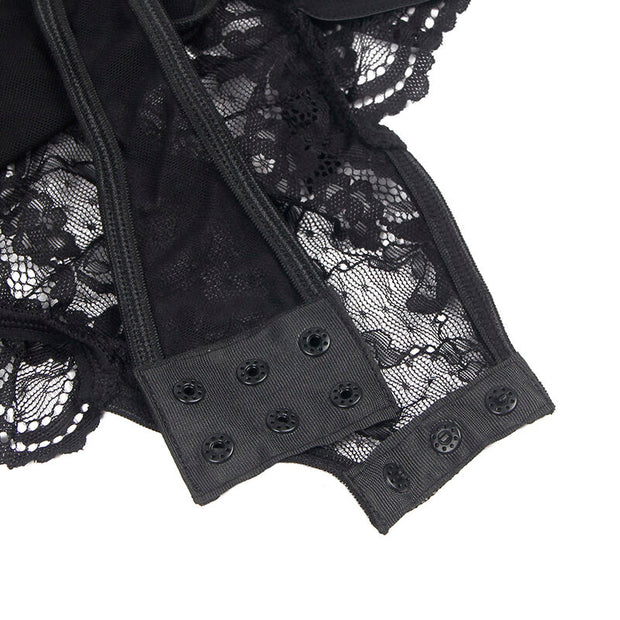 SUBBLIME - TEDDY MIT STRUMPFBAND MIT SPITZENDETAIL UND STREIFEN SCHWARZ L/XL