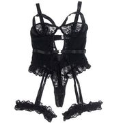 SUBBLIME - TEDDY MIT STRUMPFBAND MIT SPITZENDETAIL UND STREIFEN SCHWARZ L/XL
