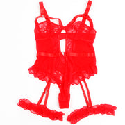 SUBBLIME - TEDDY MIT STRUMPFBAND MIT SPITZENDETAIL UND STREIFEN ROT L/XL