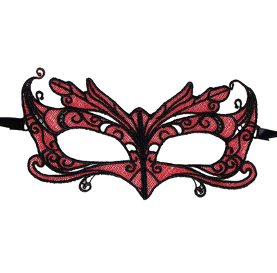 QUEEN LINGERIE - SPITZENMASKE MIT ROTEN DETAILS