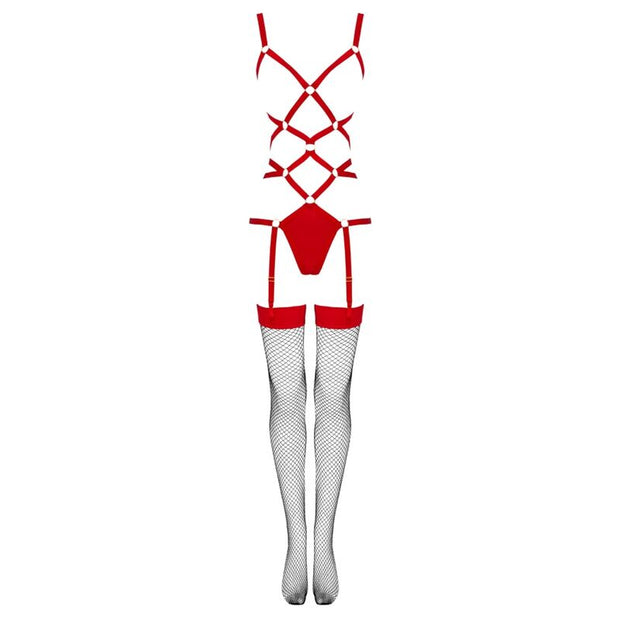 LIVCO CORSETTI FASHION - THIARA LC 20213 SET BODY + STRÜMPFE ROT S/M