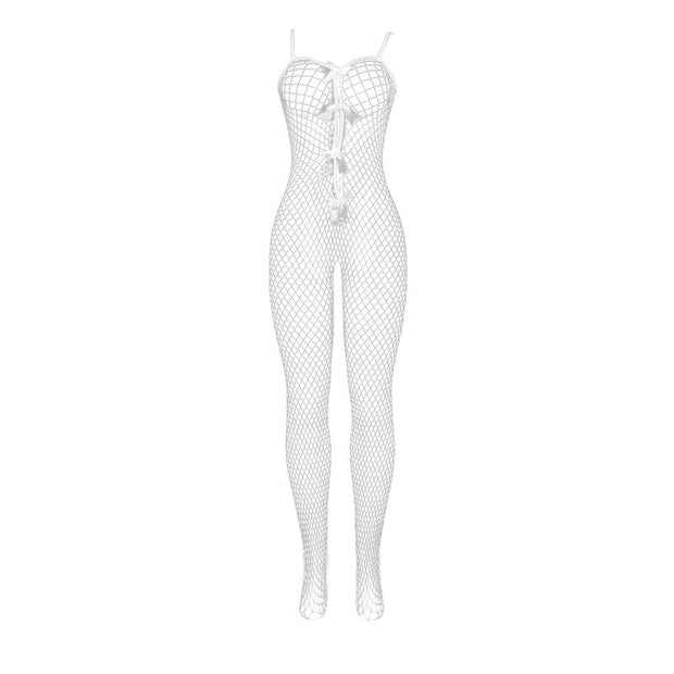 SUBBLIME - 951740 BODYSTOCKING WEISSES NETZ MIT SCHLEIFEN IM SCHRITT EINE GRÖSSE